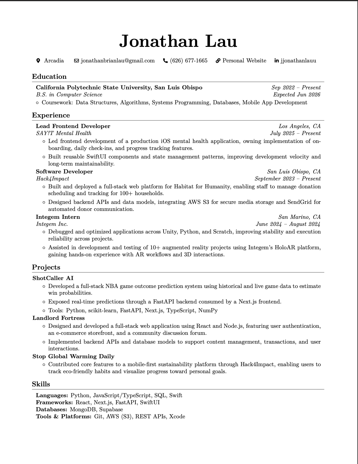 Resume — Jonathan Lau